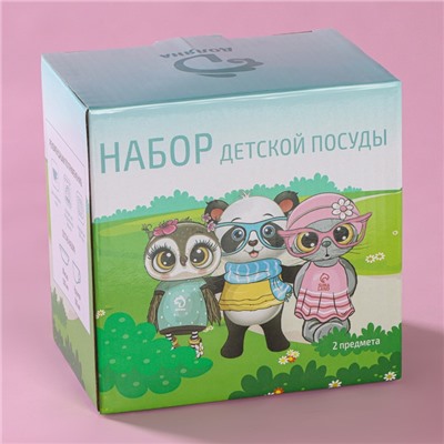Набор детской посуды Доляна «Котик», 2 предмета: кружка 230 мл, миска 400 мл, керамика, белый
