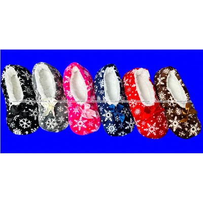 6 ПАР - Носки-тапочки внутри с мехом "Снежинки" женские