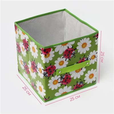 Короб стеллажный для хранения Доляна «Божьи коровки», 25×25×25 см, зелёный