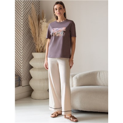 Прямые брюки из эластичного хлопка с контрастным кантом