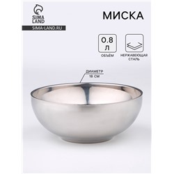 Миска из нержавеющей стали с двойными стенками «Трефор», 800 мл, d=18 см