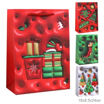 Пакет подарочный 18х24х8,5 / 10211-S /уп 12/720/ микс Новый год
