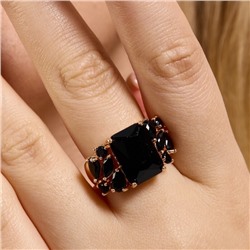 Кольцо 17 р ювелирная бижутерия коллекция "Дубай", покрытие позолота, вставка: фианиты, цвет: черный, арт.313.353-17