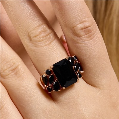 Кольцо 19 р ювелирная бижутерия коллекция "Дубай", покрытие позолота, вставка: фианиты, цвет: черный, арт.313.353-19