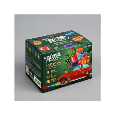 Гирлянда «Нить» 10 м с насадками «Игла», IP20, прозрачная нить, 100 LED, свечение мульти, 8 режимов, 220 В