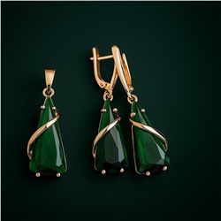 Комплект ювелирной бижутерии коллекция "Дубай" серьги и кулон, покрытие позолота, вставка: фианиты, цвет: изумрудный, арт.414.043