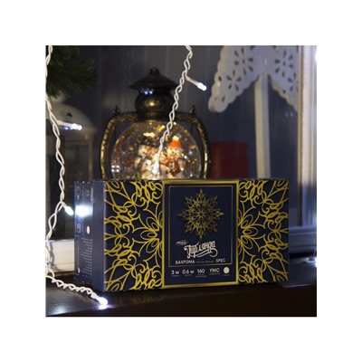 Гирлянда «Бахрома» 3×0.6 м, IP44, УМС, белая нить, 160 LED, свечение белое, мерцание белым, 220 В