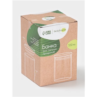 Банка для сыпучих BellaTenero «Эко», 550 мл, 8.5×12.5 см, с бамбуковой крышкой, стекло