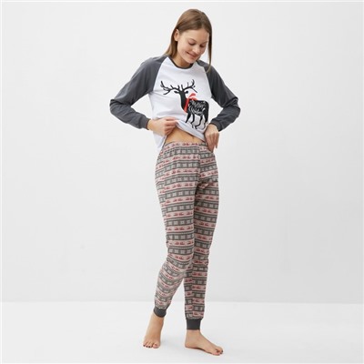 Пижама новогодняя женская (лонгслив, брюки) Tusi, серая, размер 44