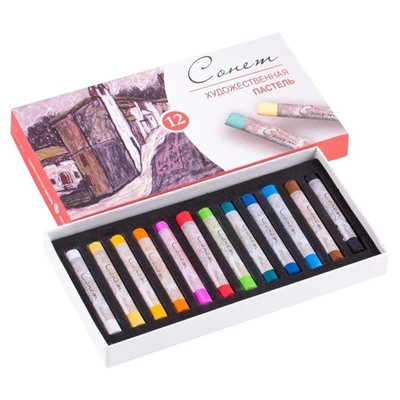 Пастель сухая, набор 12 цвета, Soft, ЗХК «Сонет», d=8 мм /L-60 мм круглое сечение, художественная
