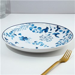 Тарелка плоская керамическая «Синие цветы», d=25.5 см