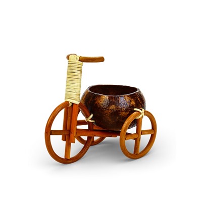 Декоративное кашпо - кокос «Велосипед», 20×12×17 см, деревянное