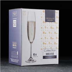 Бокалы для шампанского Milvus, 250 мл, набор 6 шт., стекло, прозрачные
