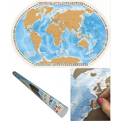 Скретч-карта мира "Мир Моих Путешествий" 90х58см 1:40М(изд. до 04.12.22) со стир.слоем в карт.тубусе ОСН1234233 Globen