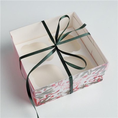 Коробка для капкейка «С Новым годом!», 16×16×7.5 см