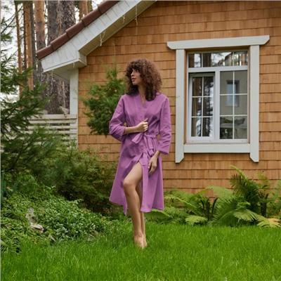 Халат вафельный женский Экономь и Я рукав 3/4 цвет лаванда, размер 42-44, 100% хлопок, 200 г/м²