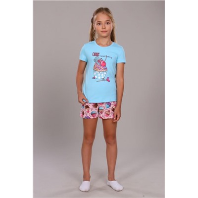 Пижама для девочки Кексы арт. ПД-009-027 (Светло-бирюзовый)