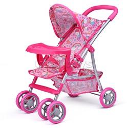 Коляска для кукол, металлическая, складная, прогулочная, со столиком, с тентом, с корзиной, в пакете