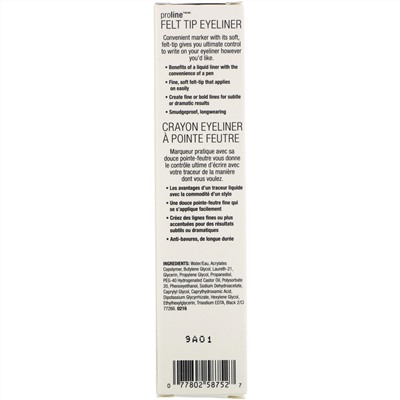 Wet n Wild, Подводка для глаз ProLine с фетровым кончиком, черная, 0,5 г (0,017 унции)