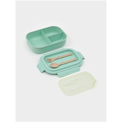 Ланч - бокс контейнер для еды Доляна «Завтрак», 1.1 л, 3 ячейки, вилка, ложка, 22×16×6.5 см, пластик, бирюзовый