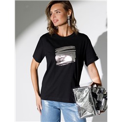 Нарядная футболка с принтом фольгой из премиального хлопка с эластаном