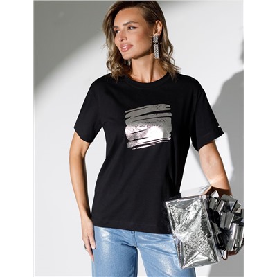 Нарядная футболка с принтом фольгой из премиального хлопка с эластаном