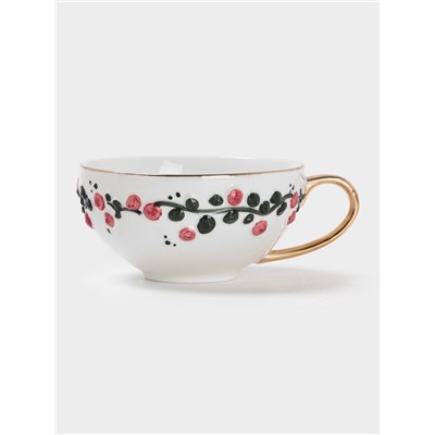 Чайная пара «Красный бутон», 2 предмета: чашка 180 мл, блюдце d=15 см, керамика, белая