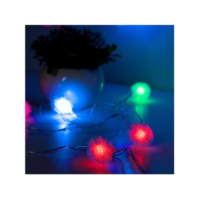 Гирлянда «Нить» 5 м с насадками «Ёжики», IP20, прозрачная нить, 20 LED, свечение мульти (RG/RB), мигание, 220 В