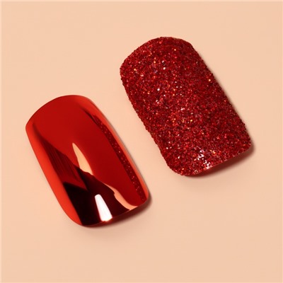 Накладные ногти, 12 шт., с клеевыми пластинами, форма мягкий квадрат, с блёстками, красные