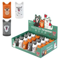 Точилка пластиковая с контейнером "СОБАКИ" ассорти 73103 Феникс