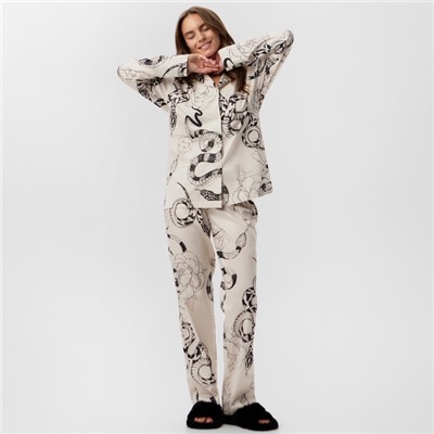 Пижама новогодняя женская KAFTAN «Змея», размер 44-46, бежевый