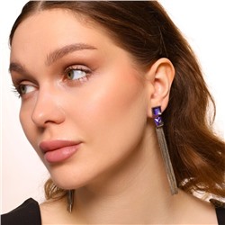 Серьги бижутерия висячие цепочки с крупным камнем, вставка: фианиты, цвет: синий переливающийся, арт.101.262