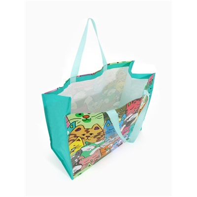 Сумка хозяйственная без застёжки, с принтом, 45×20×37 см, зелёная