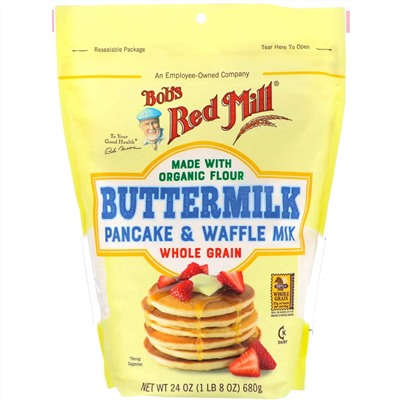 Bob's Red Mill, Пахтовая смесь для блинчиков и вафель, цельносмолотая, 680 г