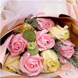 Букет из мыльных роз, розово-желтый, 9 шт.