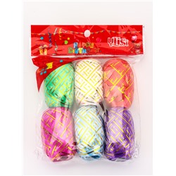 Лента упаковочная, с полосой, микс, 0.5 см × 10 м, набор 6 шт.