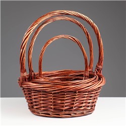 Набор корзин плетёных, 3 шт., 36×14/39 см, 30×12/34 см, 23×8/25 см, ива коричневая