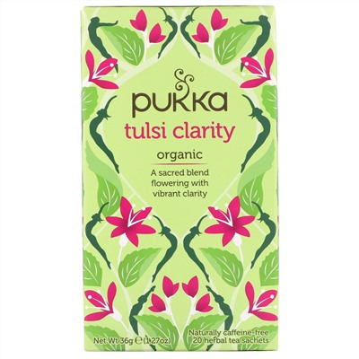Pukka Herbs, Organic Tulsi Clarity, Caffeine-Free, 20 Herbal Tea Sachets, 1.27 oz (36 g)