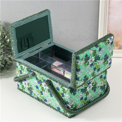 Шкатулка для рукоделия и шитья «Полевые цветы на зелёном», хранение ниток, иголок, мелочи, 19×26×14.5 см