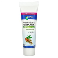 Earth's Care, Hemorrhoid Relief Cream, with Witch Hazel and Menthol, 1 oz (28 g)