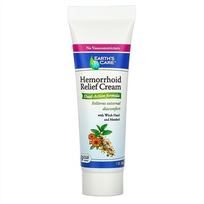 Earth's Care, Hemorrhoid Relief Cream, with Witch Hazel and Menthol, 1 oz (28 g)