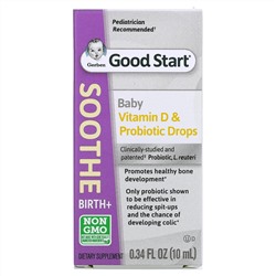 Gerber, Soothe, пробиотические капли с витамином D, для младенцев с рождения, 10 мл (0,34 жидк. унции)