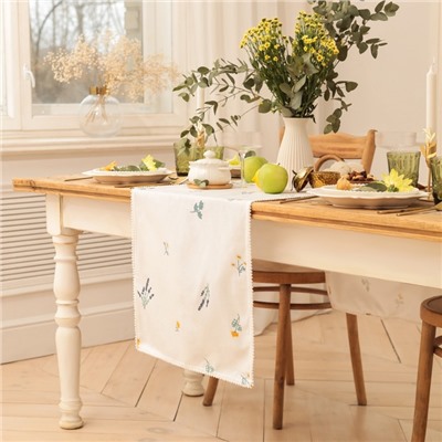 Дорожка на стол Этель «Полевые цветочки» 40×146 см, рогожка 176 г/м², 100% хлопок, белая