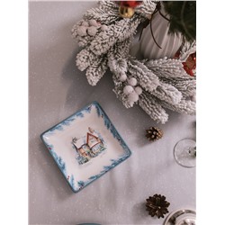 Тарелка сервировочная новогодняя Доляна «Зимний вечер», 15×15×3 см, доломит, белая