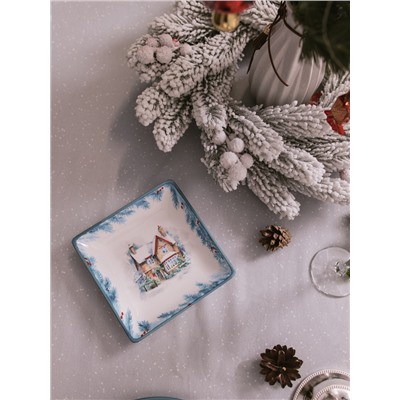 Тарелка сервировочная новогодняя Доляна «Зимний вечер», 15×15×3 см, доломит, белая