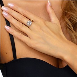 Комплект ювелирной бижутерии Итальянское золото (покрытие желтое 14к), серьги и кольцо 19 р, покрытие позолота и посеребрение, вставка: фианиты, цвет: прозрачный, арт.213.052-19