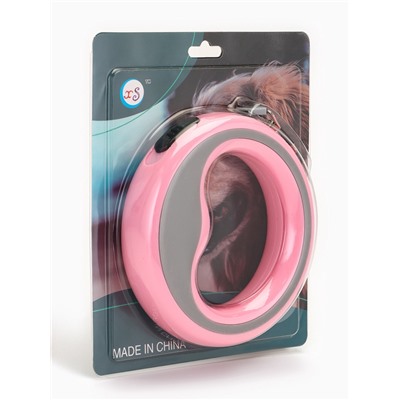 Рулетка - поводок для собак, лента 3 м, розовая, серая