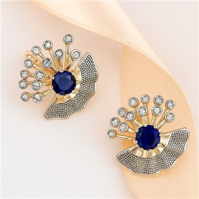 Серьги ювелирная бижутерия коллекция "Дубай" покрытие позолота, вставка: фианиты, цвет: синий и прозрачный, арт.313.368