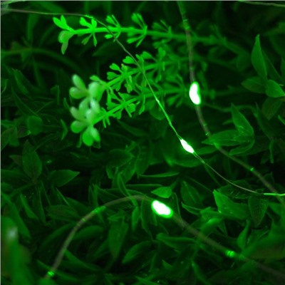 Гирлянда «Нить» 10 м роса, IP44, серебристая нить, 100 LED, свечение зелёное, 2 режима, солнечная батарея