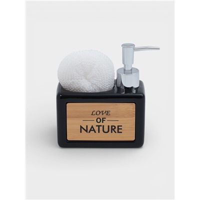 Дозатор для моющего средства SAVANNA «Природа», 450 мл, с подставкой для губки, чёрный